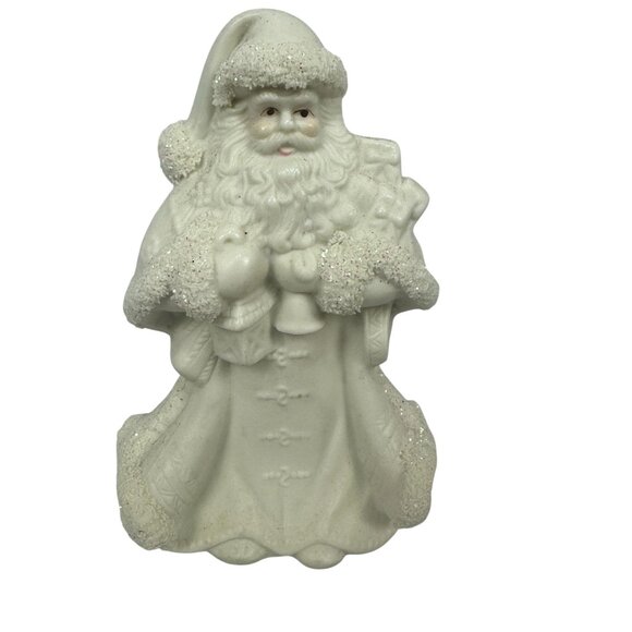 K’s Collection White Ceramic Santa Figurines Glitter Accents Set Of 4 Christmas - Picture 12 of 14